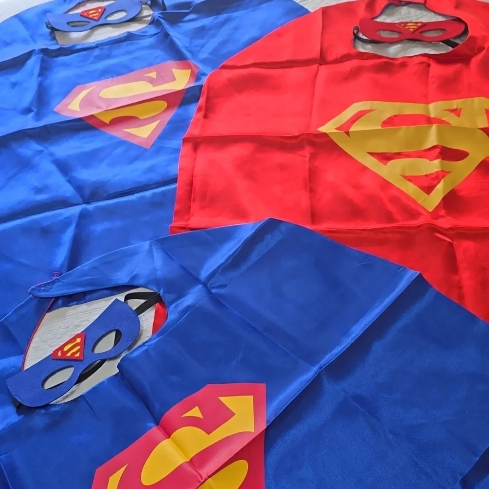 Set of Three (3) Superhero Kids Cape and Masks - Blue & Red - Unisex